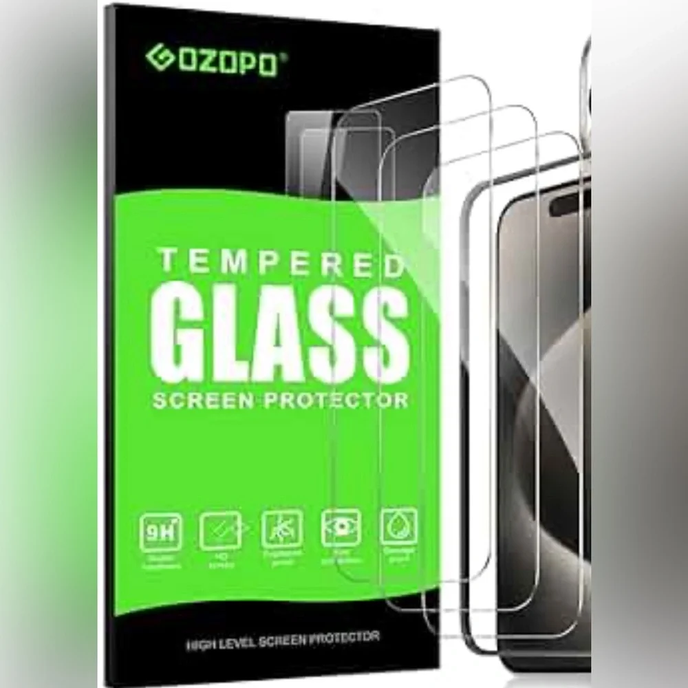 OZOPO Black Tempered Glass Screen Protector with Case for iPhone 15